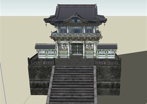 古典中式寺庙入口门楼设计SU(草图大师)模型