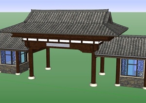 中式古典大门设计SU(草图大师)模型