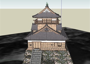 古典中式两层山地寺庙建筑设计SU(草图大师)模型