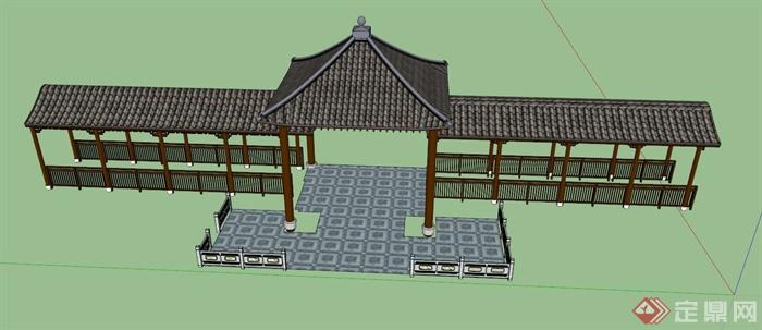 中式亭廊组合设计SU模型(1)
