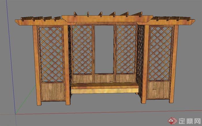 庭院景观木质座椅廊架设计SU模型(1)