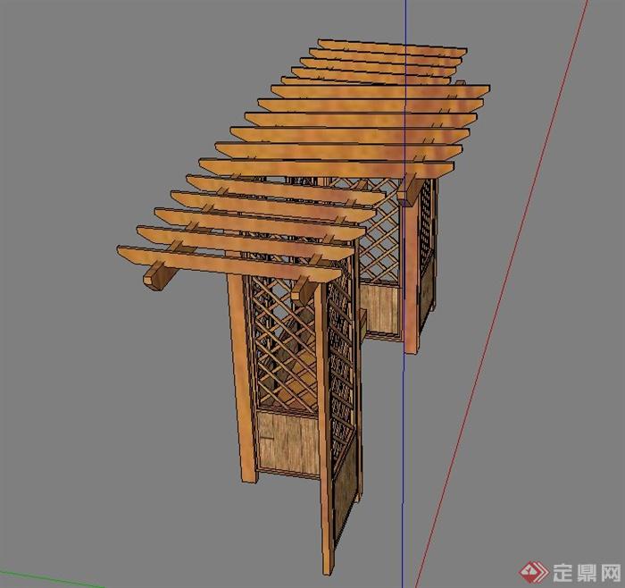 庭院景观木质座椅廊架设计SU模型(2)
