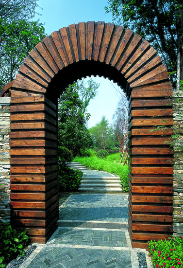 拱门,花园门,石材铺装,台阶
