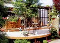庭院景观,木平台,桌椅,矮墙,树池,花钵