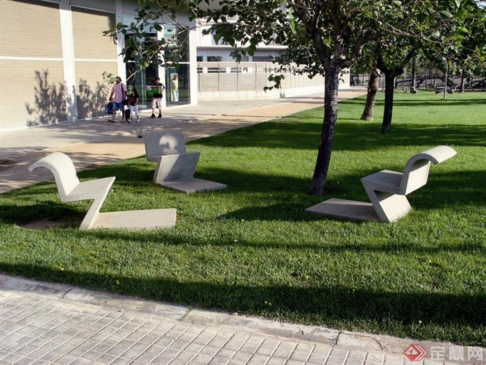 坐凳,草坪景观,小品,园路铺装