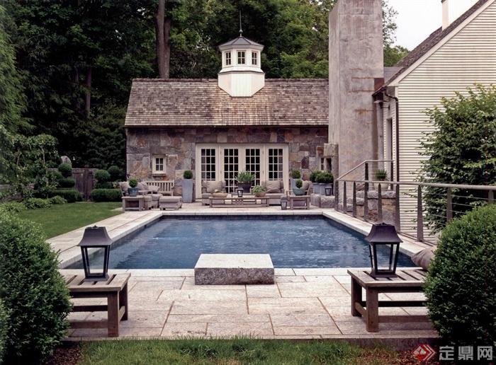 泳池,庭院灯,别墅,庭院景观