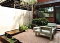 庭院景观,桌椅,水池,地面铺装,台阶,围墙