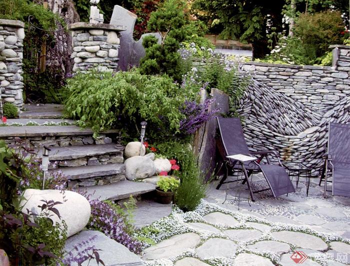 景石,台阶,庭院景观,铺装