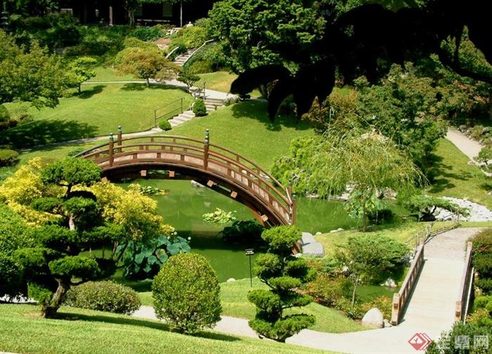 拱桥,公园景观,草坪景观,台阶,公园植配