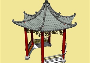 古典中式六角翘檐亭设计SU(草图大师)模型