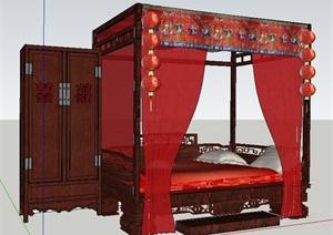 古典中式风格架子床与衣柜SU(草图大师)模型