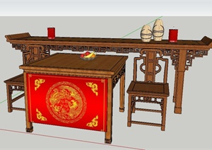 中式风格案台及供桌SU(草图大师)模型