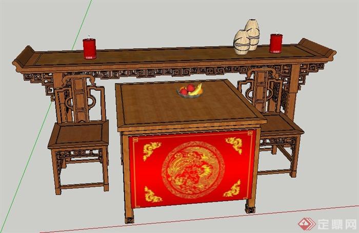 中式风格案台及供桌su模型(2)