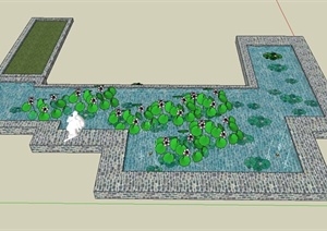 园林景观节点水池景观设计SU(草图大师)模型