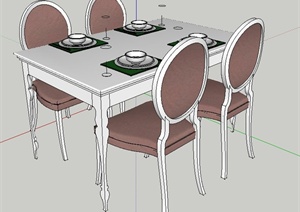 简约欧式风格四人座餐桌椅SU(草图大师)模型