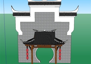 古典中式门廊门房设计SU(草图大师)模型