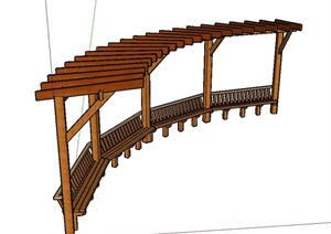 园林景观木质弧形单边廊架设计SU(草图大师)模型