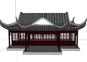 古典中式单层翘檐茶室建筑设计SU(草图大师)模型
