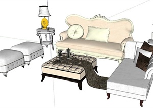 一组室内装饰欧式沙发茶几SU(草图大师)模型