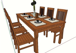 现代简约中式餐桌椅SU(草图大师)模型