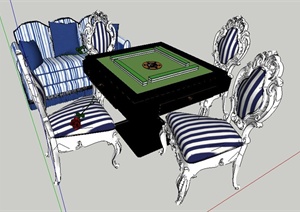 欧式风格麻将桌椅及沙发SU(草图大师)模型