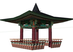 中式风格四角庭院亭设计SU(草图大师)模型