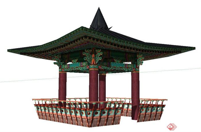 中式风格四角庭院亭设计su模型(1)