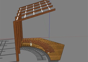 园林景观节点木质单边廊架设计SU(草图大师)模型