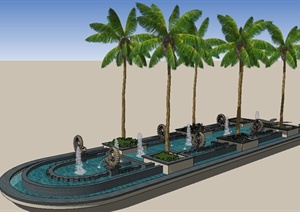 园林景观喷泉水池SU(草图大师)模型
