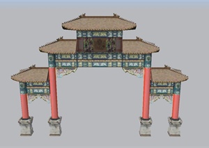 古典中式三层牌坊设计SU(草图大师)模型