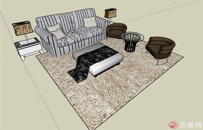 现代简约沙发组合设计SU模型(1)