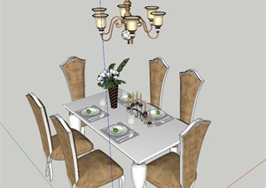 欧式餐桌椅吊灯设计SU(草图大师)模型