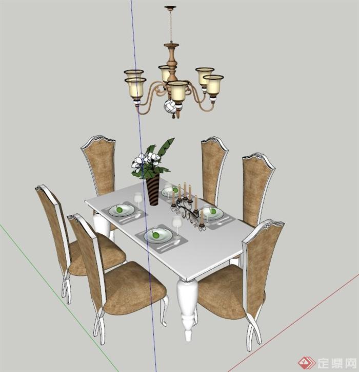 欧式餐桌椅吊灯设计SU模型(1)