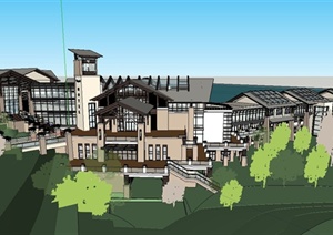 某欧式风格多层山地滨水酒店 建筑设计SU(草图大师)模型